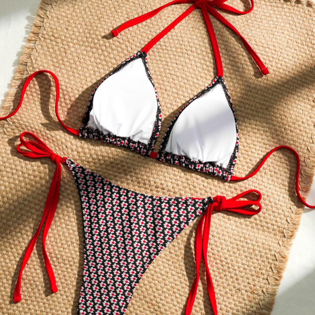Women's Bikini Swimsuit with Specialty Fabric and Tie Straps