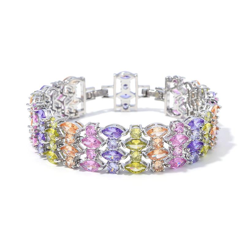 Pulseira Elegante de Zircônia Cristal com Pedras Preciosas Coloridas - Presente Perfeito para Senhoras