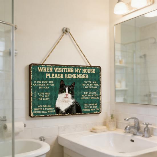 Retro Cat Coffee Wall Sign Funny Black Cat Wall Art Poster Vintage Wood Hanging Sign for Kitchen Coffee Bar Home Decor