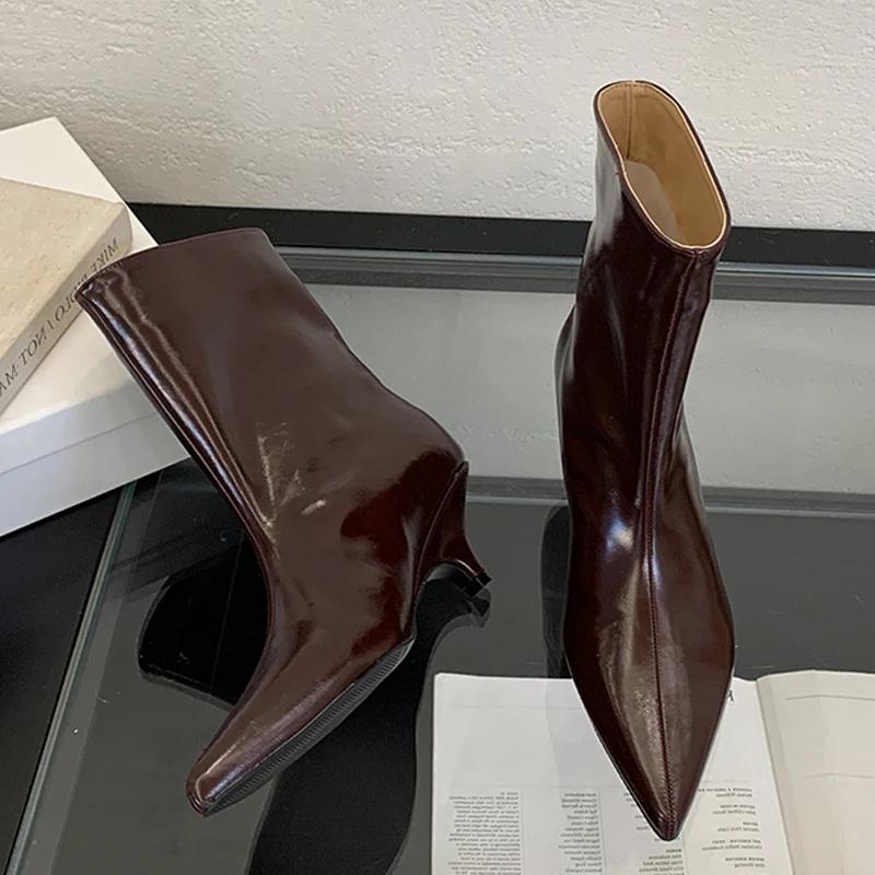 2025 Winter New Fashion Ankle Short Boots Women Pointed Toe Elegant Thin Low Heel Dress Ladies Pumps Shoes