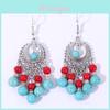Ethnic Simulation Turquoise Beaded Earrings With Silver Filigree For Women