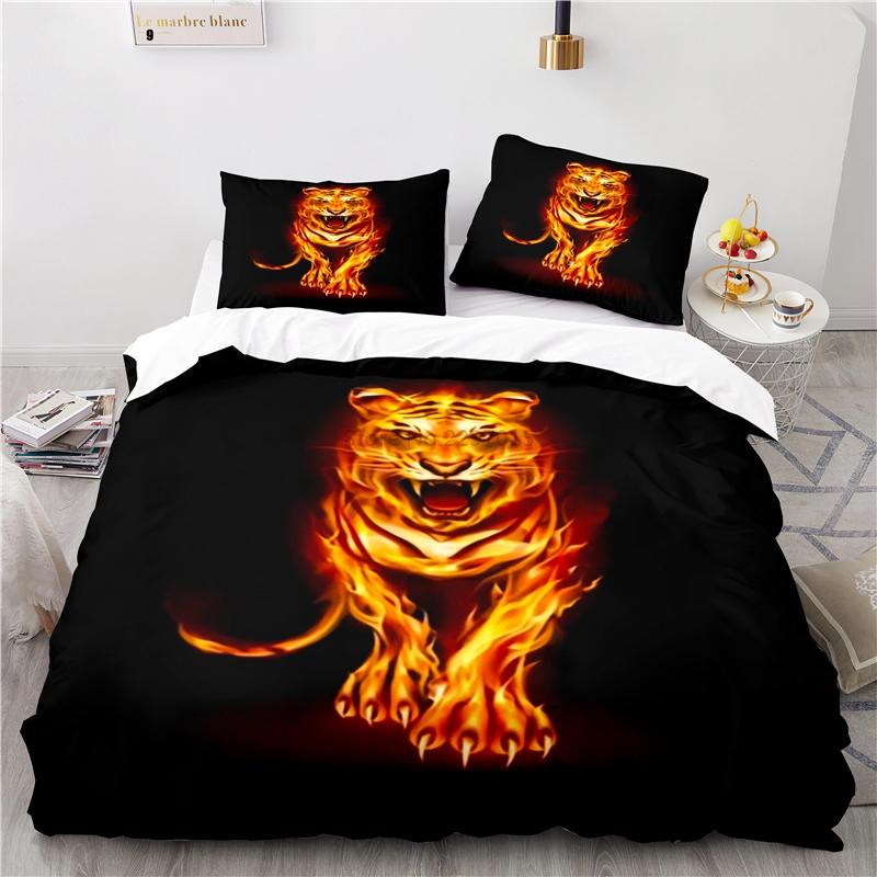 3d Flame Tiger Art Pattern Bedding Set Print Duvet Cover Set with Pillowcase Home Textile Adult Kids Twin Full Queen King Size