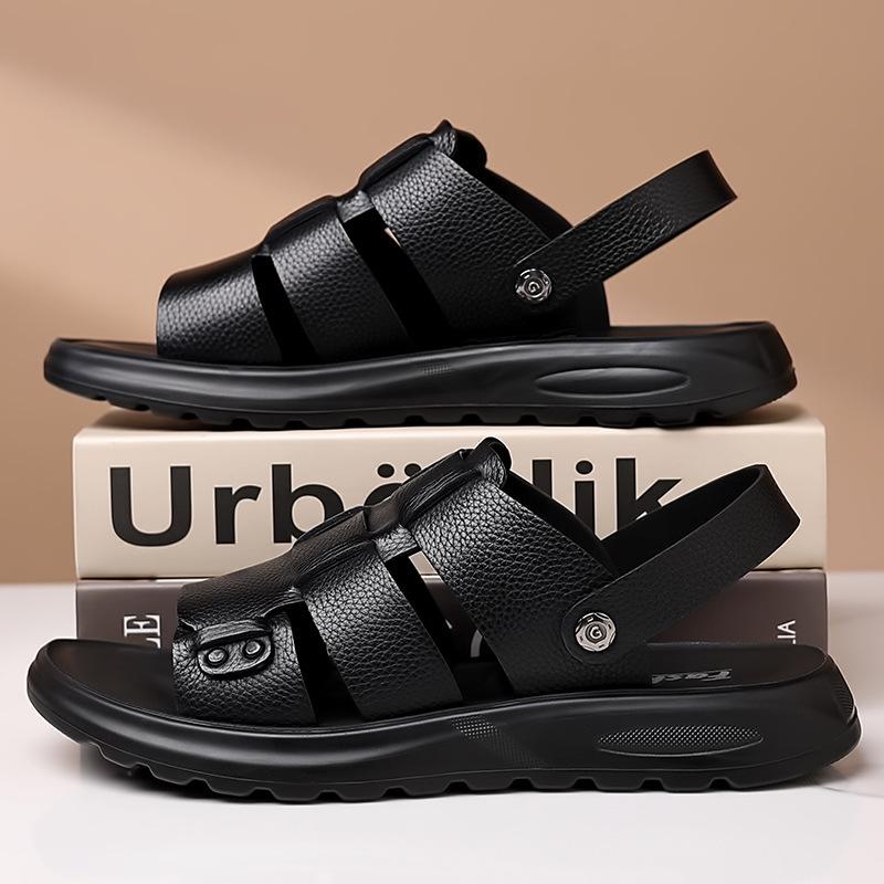 2025 Summer New First-layer Cowhide Sandals Men's Leather Casual Sandals Open-toed Beach Shoes Soft-soled Non-slip Shoes