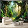 Tropischer Regenwald Wandteppich, Üppiger Dschungel mit Sonnenlicht und Wasserfall, Naturlandschaft Wandkunst für Wohnzimmer Schlafzimmer Dekoration