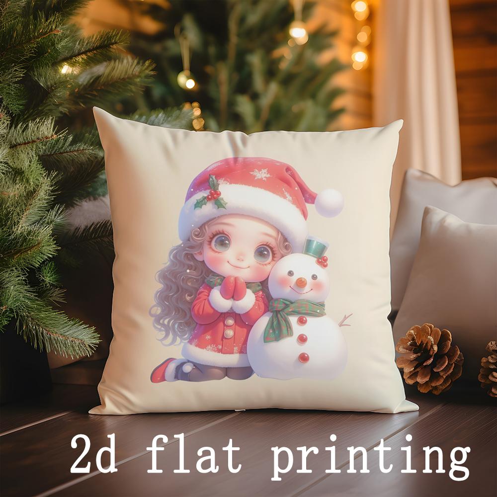 Home Decor Christmas-themed Cute Cartoon Pillow Covers Pattern Cushion Cover Suitable for Sofa Bedroom Car Pillow Cover