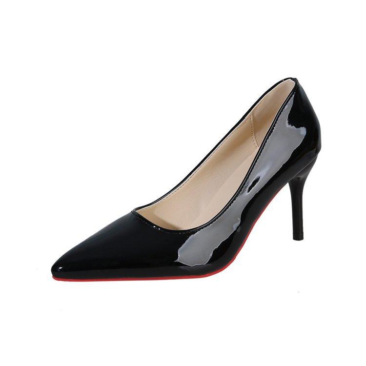 

Red sole senior temperament single shoes black heels large size pointed high heels stiletto women 34 чорний