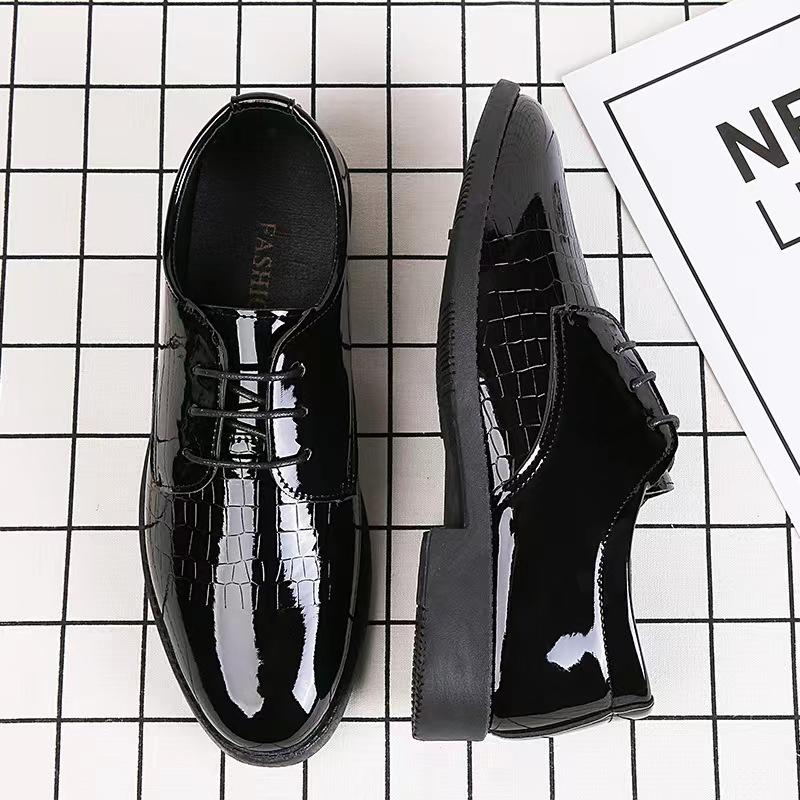 Fashion Men's Wide Width Polished Leather Oxfords Autumn Business Casual Formal Shoes Shiny Comfort Cushioned Non-Slip Sole Work Wedding