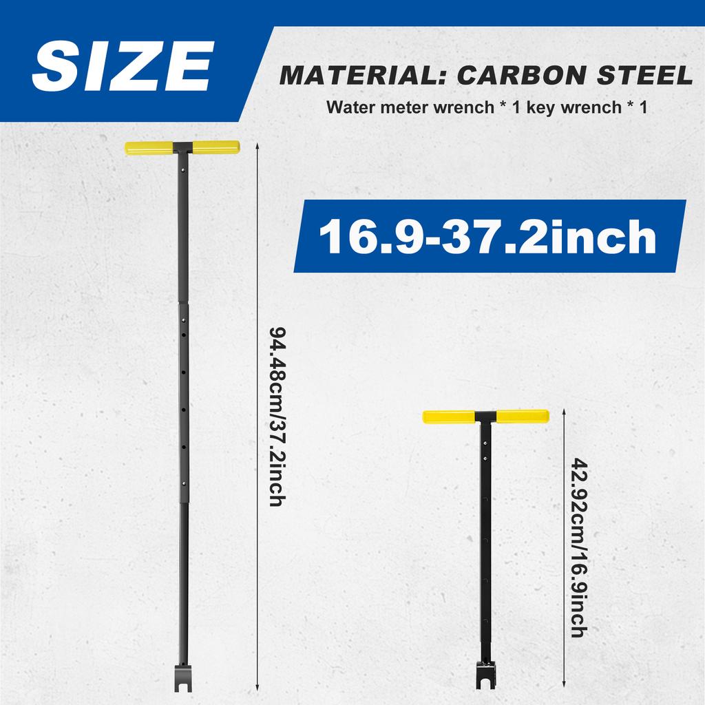 16-37 inch Water Meter Key Adjustable 4-Way Multi-Functional Utility Key Universal Cross Key T-handle Water Key Wrench for Meter