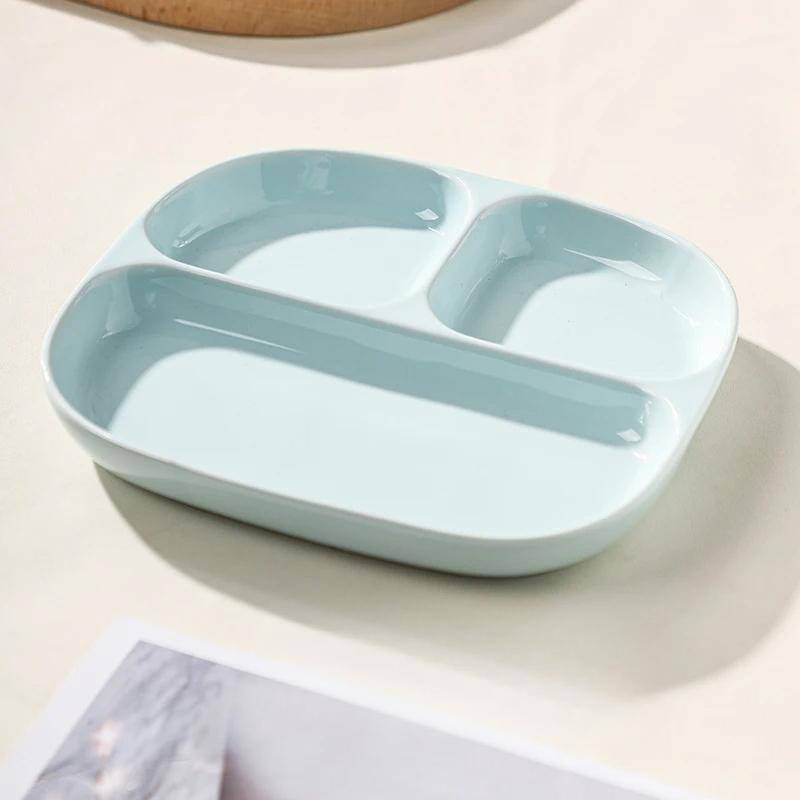 8 Inch Weight Loss Ceramic Dividing Plate for Adults Three Compartments Fixed Quantity Tableware Simple Solid Children Dish