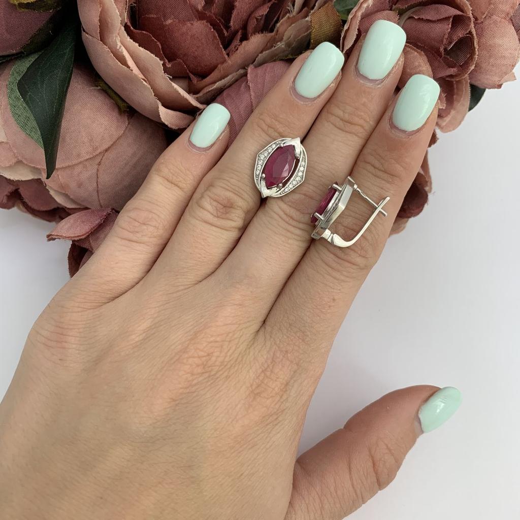 Silver Earrings with Natural Ruby 3.45ct, Cubic Zirkonia (2096108)