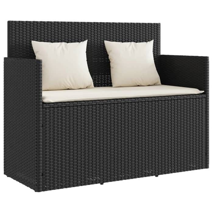VidaXL Banc de Jardin avec Coussins, Siège de Patio, Chaise de Terrasse, Meuble de Parc Arrière-cour Balcon Extérieur, Noir 365760