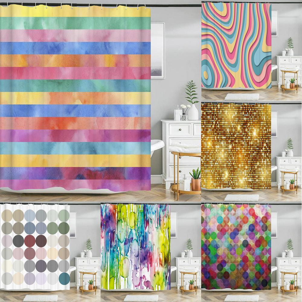 Dunika Chen Colorful Stripes Geometric Pattern Shower Curtain Waterproof Bathroom Curtains With Hooks Modern Abstract Curtain Bath Accessory