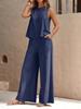 2025 Elegant Solid Color Two-Piece Set: Crew Neck Tank Top & Wide-Leg Pants for Women