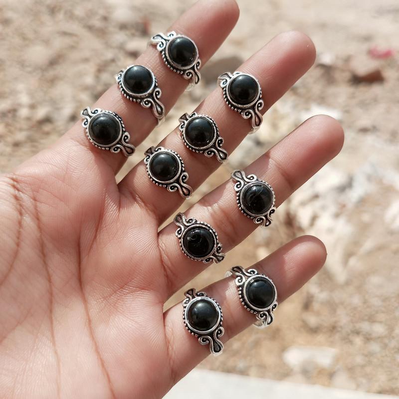 Black Onyx Gemstone 925 Sterling Silver Plated Fashion 10 PCs Rings JN-63