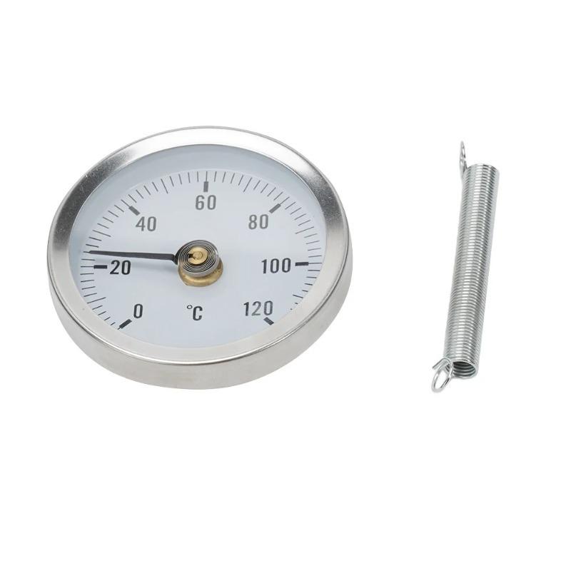 1PC 0-120℃ Pipeline Thermometer Stainless Steel Clamp-On Tube Spring Thermometer for Home Industrial Fireplace Stove.