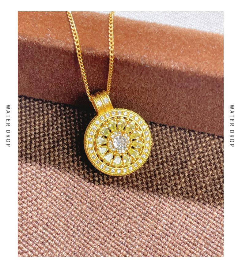 S925 Sterling Silver Lattice Compass Necklace with Cubic Zirconia and Rose Pendant In New Chinese Style
