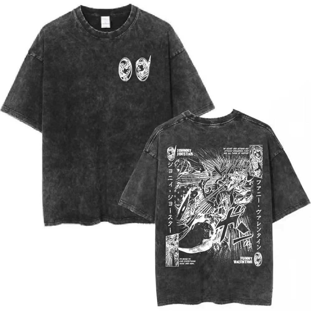 Magliette Grafiche Vintage Lavate Anime Bizarre Adventure Golden Wind Moda Uomo Donna T-shirt Oversize Streetwear
