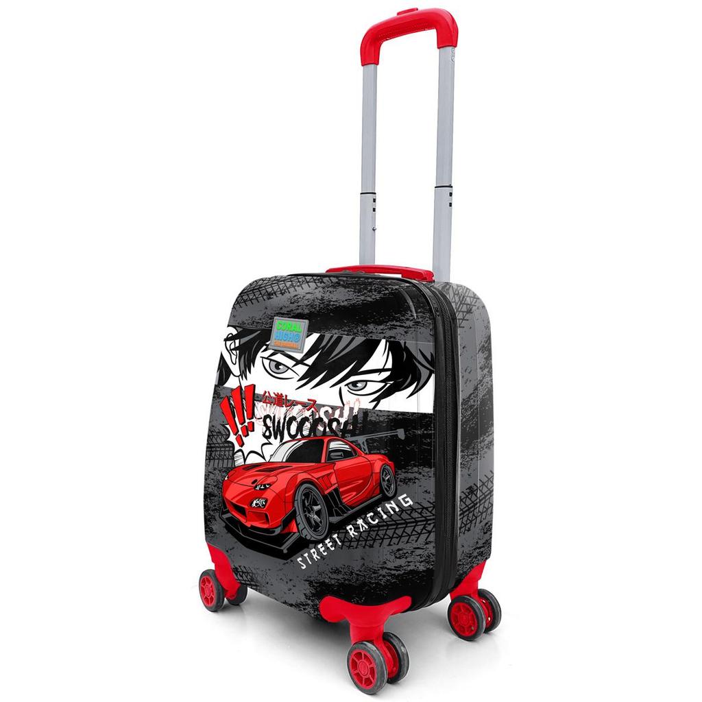 coral high Kids Black Red Anime Car Patterned Children's Suitcase 16738