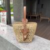 Drachen-Einlegearbeit Strohgewebte Damen French Beach Bucket Bag - Vielseitige Rindsleder Schulter- & Crossbody-Tasche