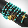 Saint Benedict Rosary Turquoise Glass Beads St. San Benito Cross Nr Medal Catholic Necklace