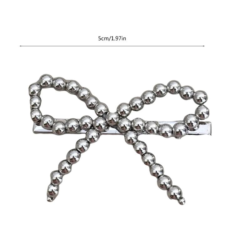 Beaded Hair Clip Aesthetic Hair Bows Bowknot Duckbill Clip Side Pin Nonslip Hair Barrettes for Women Girl Hair Styling