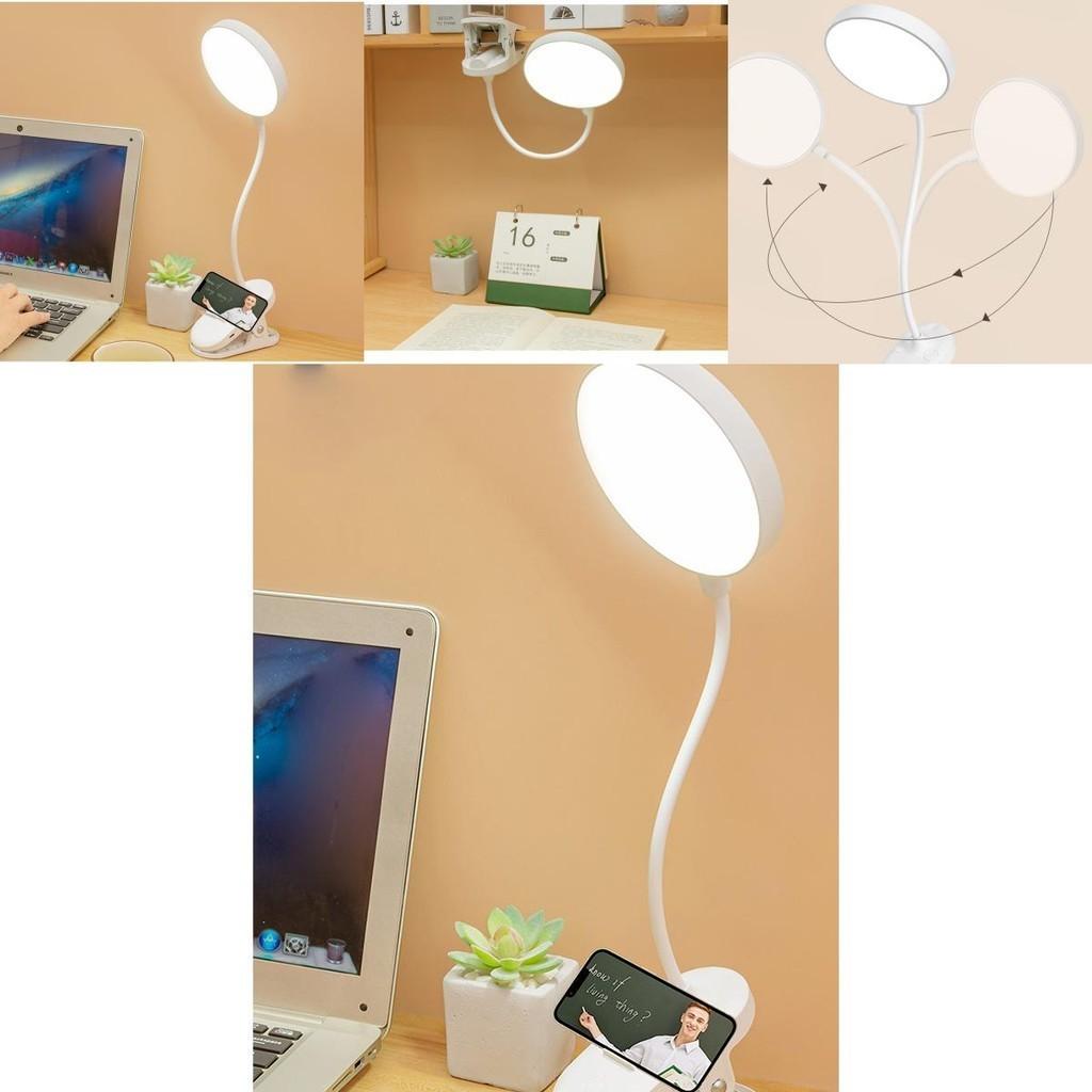 Moderne einfache Studentenwohnheim LED wiederaufladbare Klemm-Schreibtischlampe Weiß Touch-Schalter Augenschutzlampe
