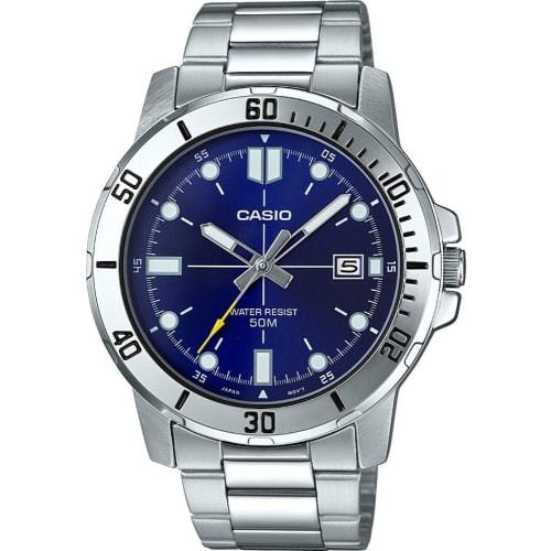 

Casio MTP-VD01D-2EV Men s Enticer Stainless Steel Blue Dial Casual Analog Sporty Watch