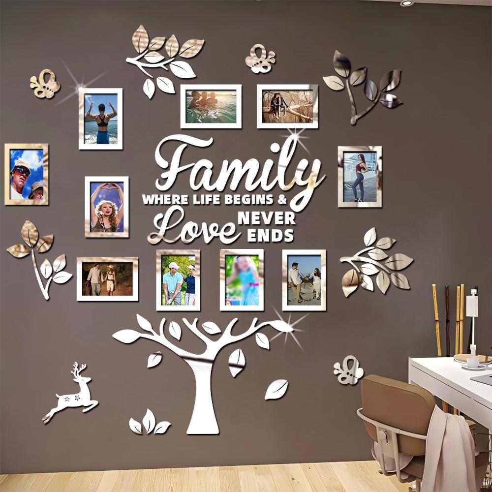 3D Tree & Pony Photo Frame Wall Sticker, Holds 10 6-inch Photos, Family Living Room Décor