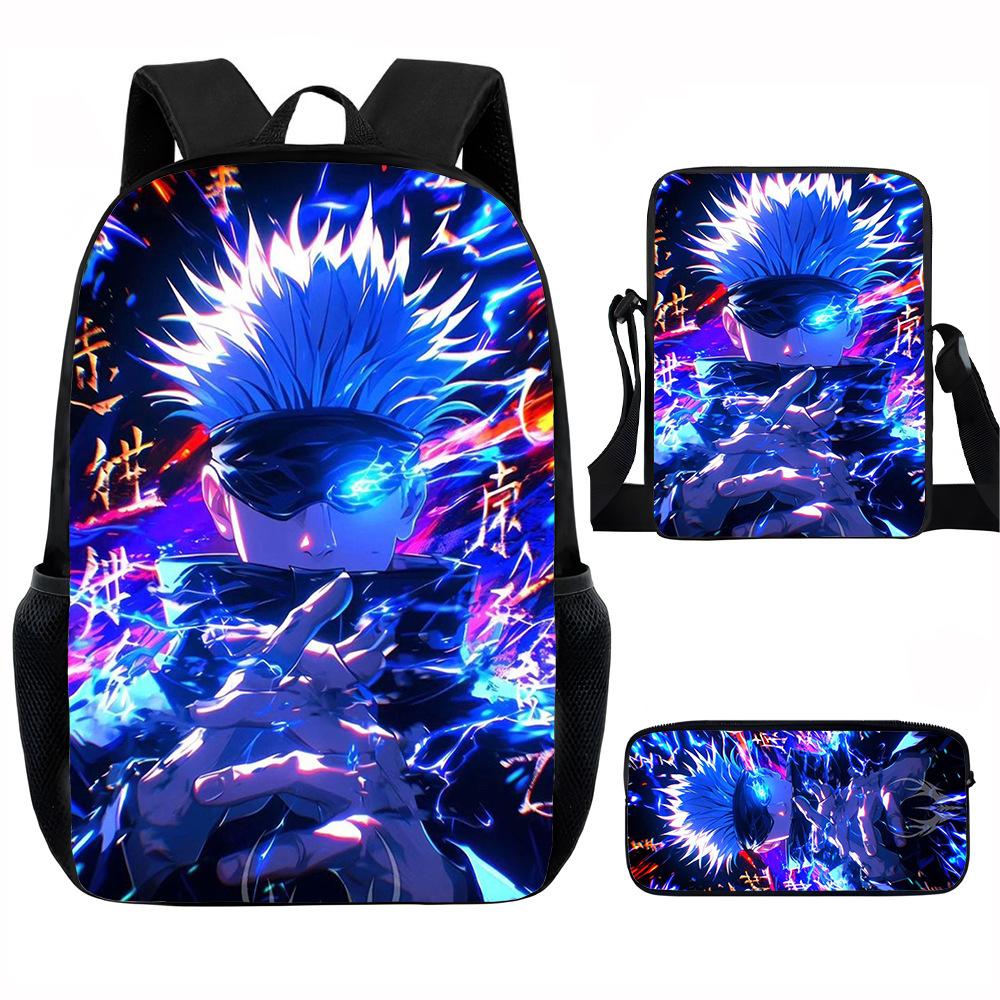 J-Jujutsu Kaisen 3pcs Set Backpack 40cm/15.7inch School Bags Shoulder Bag Pencil Case Computer Book Bag for Boys Girls Best Gift