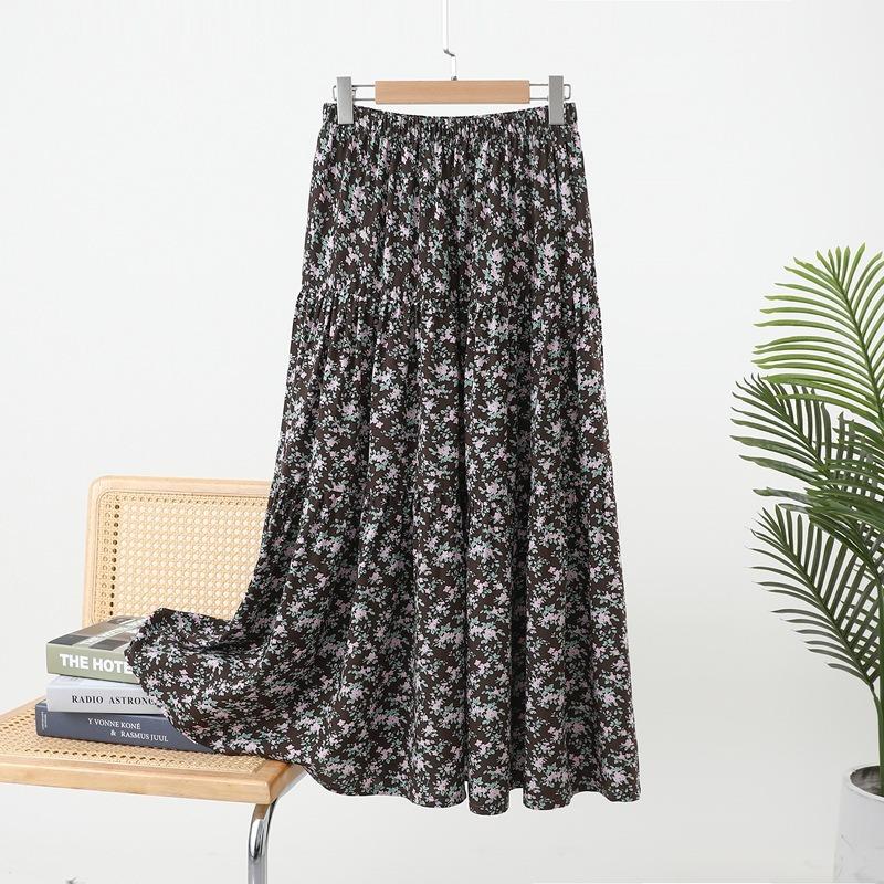 Women's Chaotic Pleated Fashion Floral Half-body Skirt Spring and Summer New Cover Crotch Thin A-line Skirt Printing Splicing Cake Long Skirt