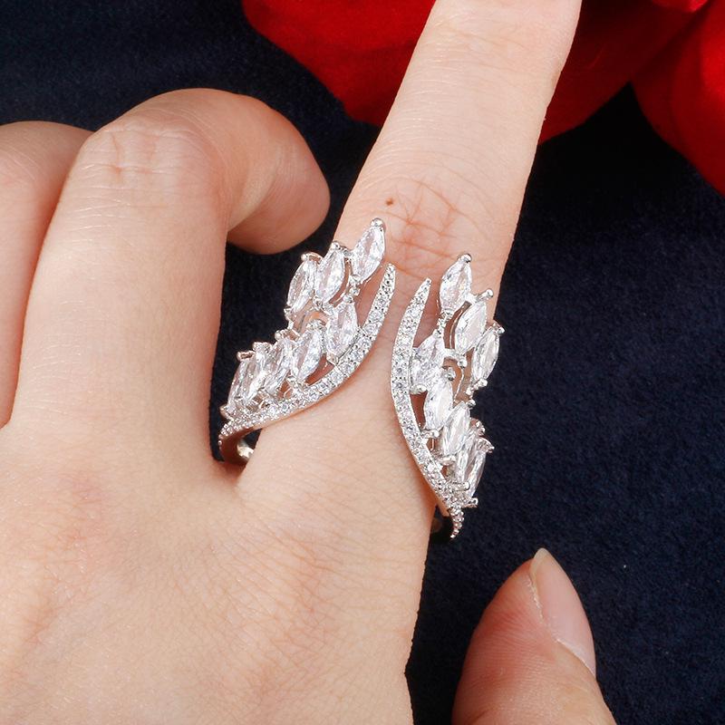 UILZ Angel Wings Zircon Open Ring - Elegant European & American Bridal Wedding Jewelry for Women