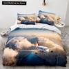 Airplane King Queen Full Duvet Cover Vintage Fighter Bedding Set for Kids Teens Adults Sky Clouds Grey 2/3pcs Soft Quilt Cover