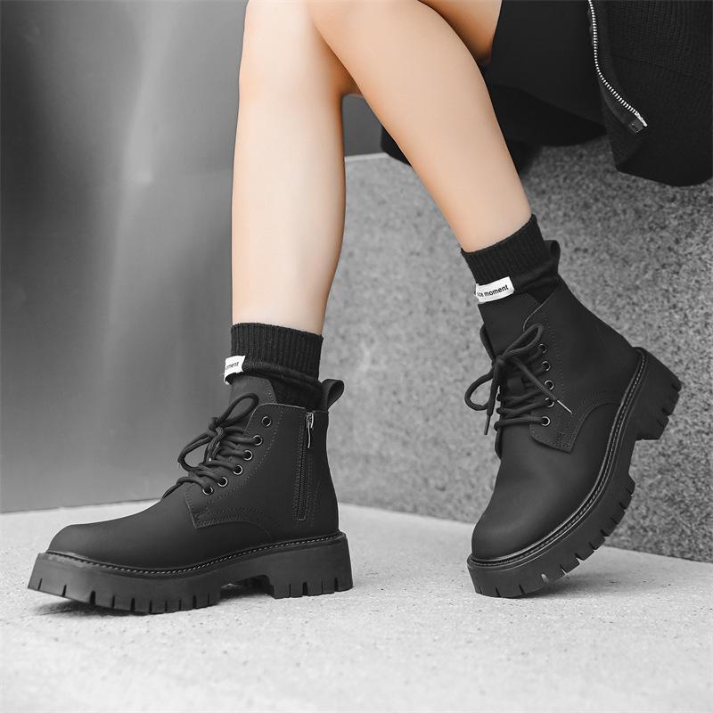 Martin boots men's and women's British style high-top Xuzi autumn velvet heightening leather boots black Chelsea boots 3304-J