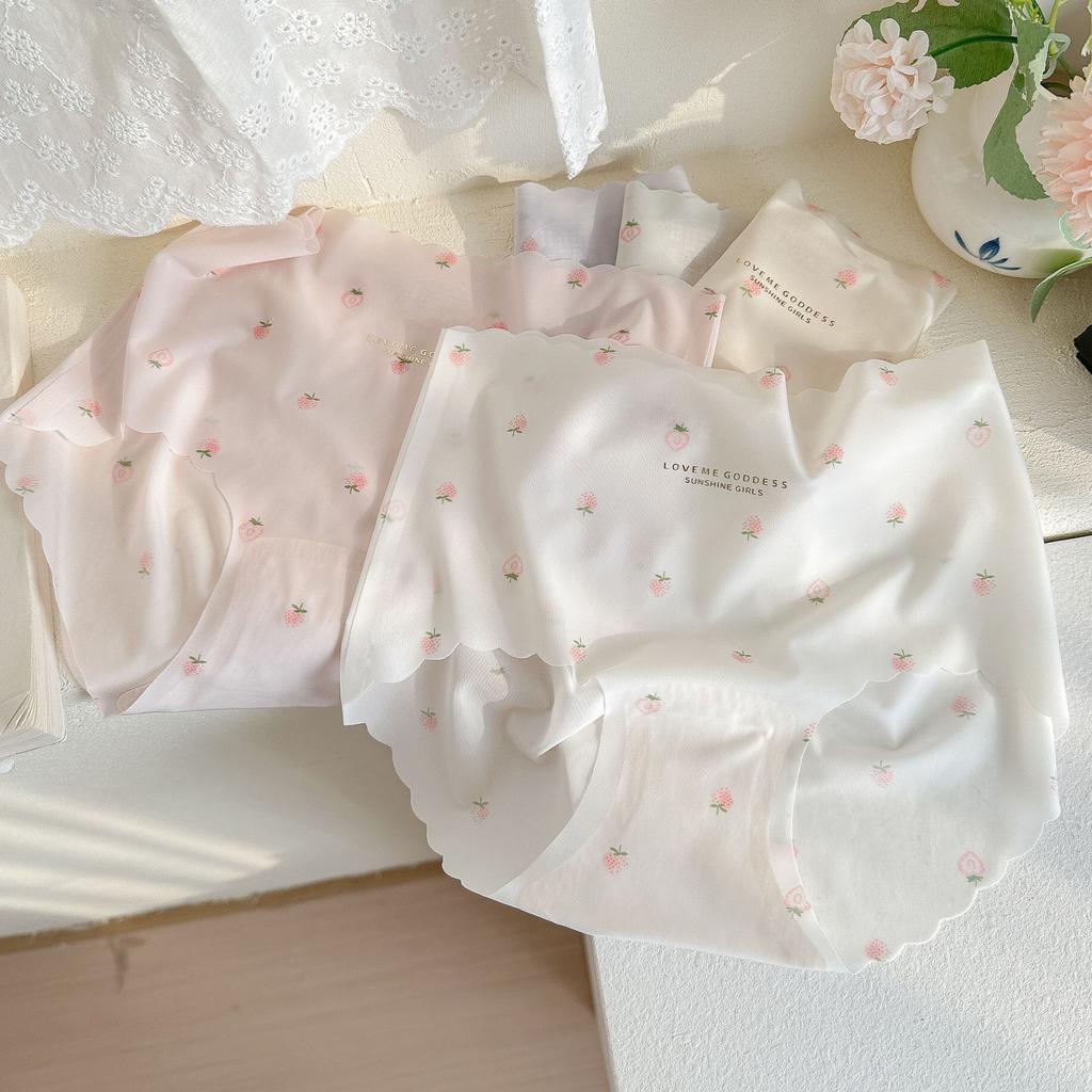 Damunderkläder Jordgubbsmönster Isilke Trosor Snabbtorkande Sömlösa Höftlyft Medelhöga Trosor