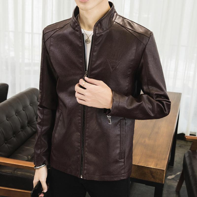 Fashion men's stand-up collar washed pu leather jacket jacket new slim men's leather jacket