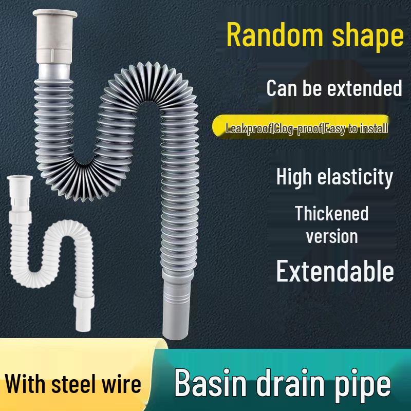 Telescopic Plastic Drain Hose with Steel Wire Rubber Head for Washbasin and Mop Pool – Anti-Mold Design