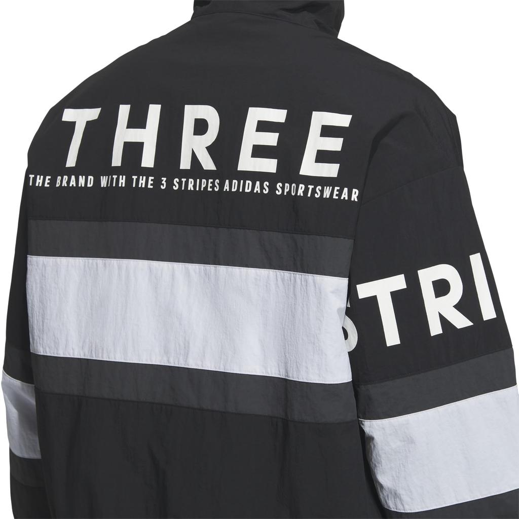 Adidas JSY33 Jersey Oversized Woven Black Size Men's Top, Wording, Fit, Full-Zip Jacket, (JM2064), J/L