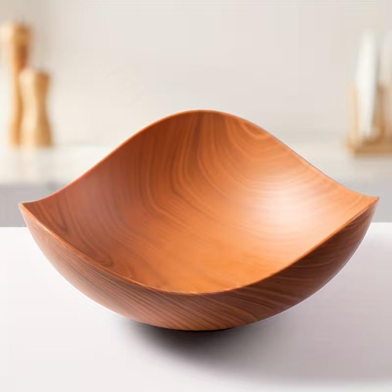 Large Plastic Party Table Salad And Fruit Bowl, Candy Container, Wood Grain Finish, Suitable For Parties And Gatherings.