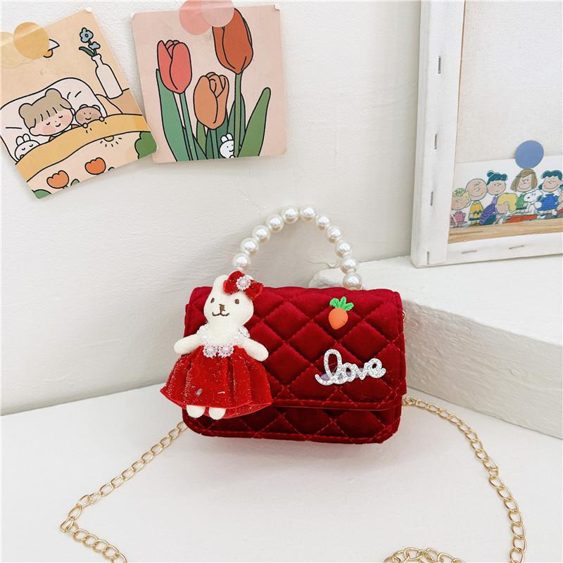 Butterfly Knot Stylish Girls Handbag Pearl Shoulder Bag For Children With Design Cute