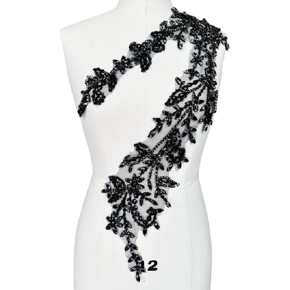 

Ручная работа, блестящие акриловые стразы на кружевной аппликации, пришивные бусины, камни, отделка, нашивки, аксессуары для свадебного платья (Серебряный) чёрный