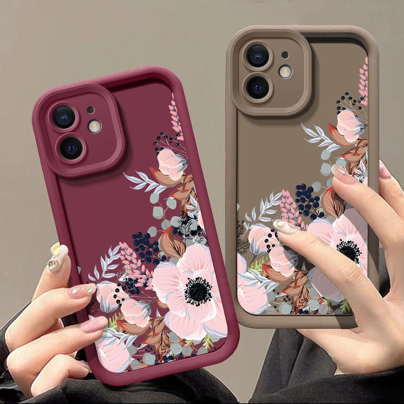 

Противоударный чехол для телефона с цветочным принтом для Iphone 15 14 Plus 15 14 13 12 11 Pro Max Xr Xs X 8 7, защитный силиконовый чехол для объектива, мягкий чехол из ТПУ iPhone 15 чёрный
