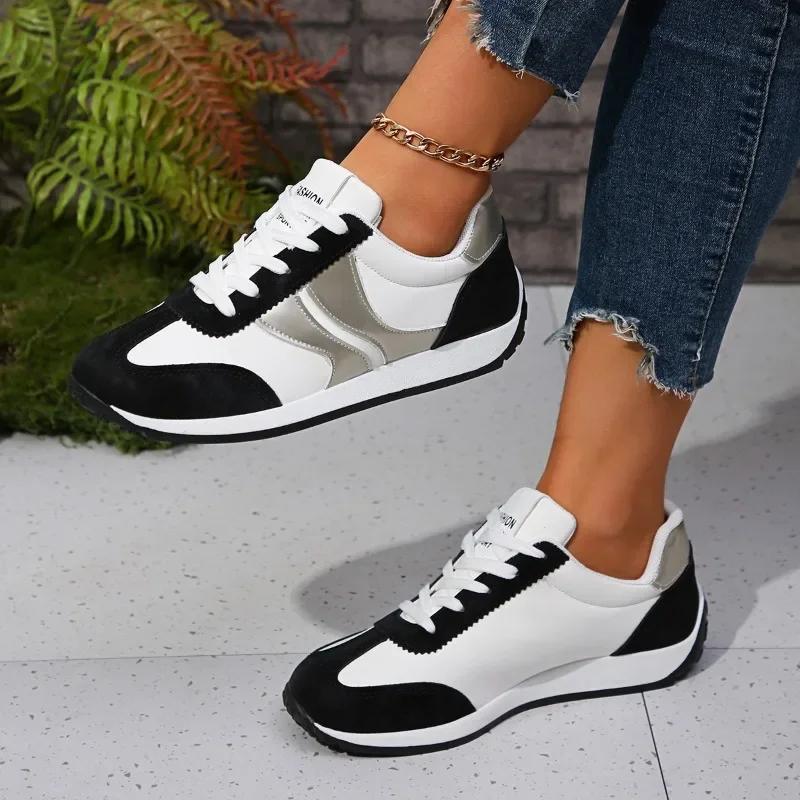 Shoes for Women 2026 Mixed Color Round Toe Flat with Women's Casual Shoes Lace Up Women's Vulcanize Shoes Outdoor Women Sneakers