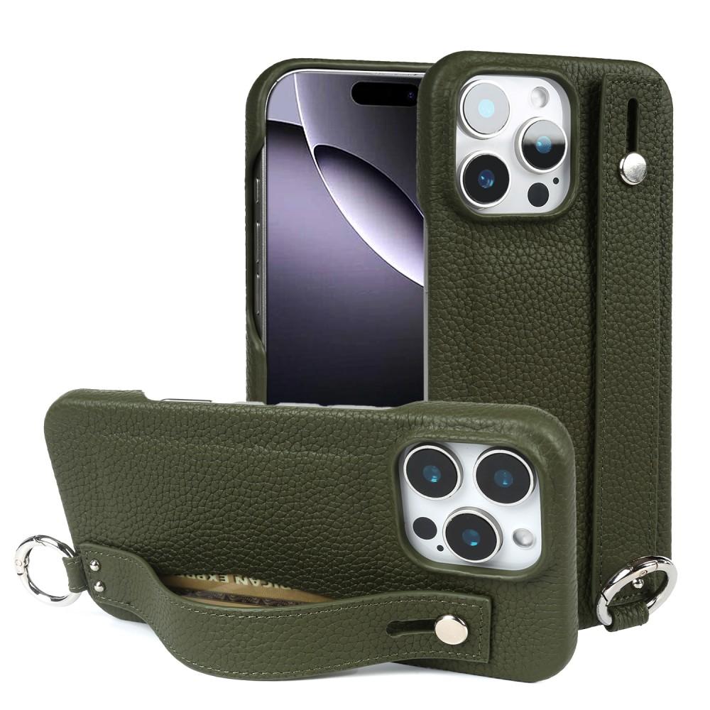 Premium Genuine Leather Case For iPhone 16 Pro Max Phone Cases 15Pro 14 13 12 11 Wristband Strap Bracket Back Card Holder Cover