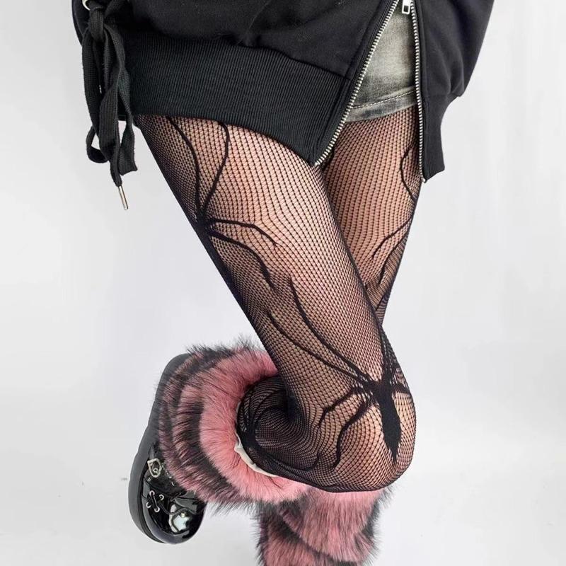 Women Fashion Spider Hollow Out Fishnet Stockings Gothic Punk Cosplay Socks Black Tights Bat Shape Sexy Stocking Nylon Pantyhose