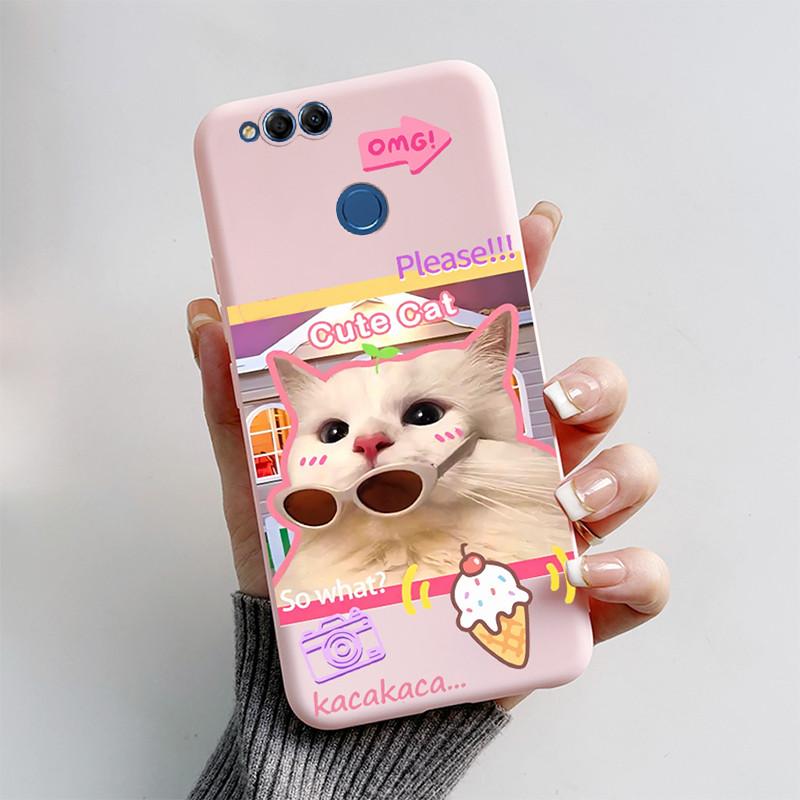 For Honor 7X Case Matte Cover Honor7X 7 X Soft Silicone Cute Cat Cartoon Case For Huawei Honor 7X BND-L21 BND-L22 BND-L24 Coque