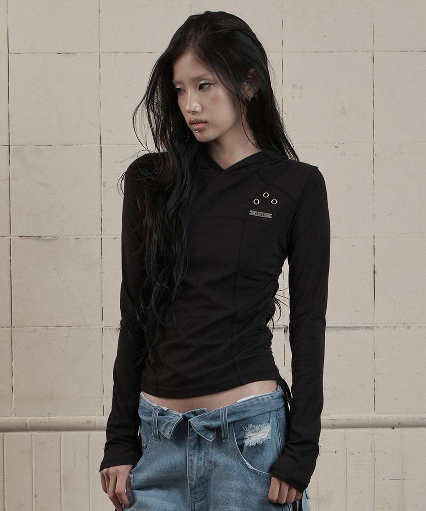 AS YOU ARE Slim Panel Hooded Long Sleeve Black