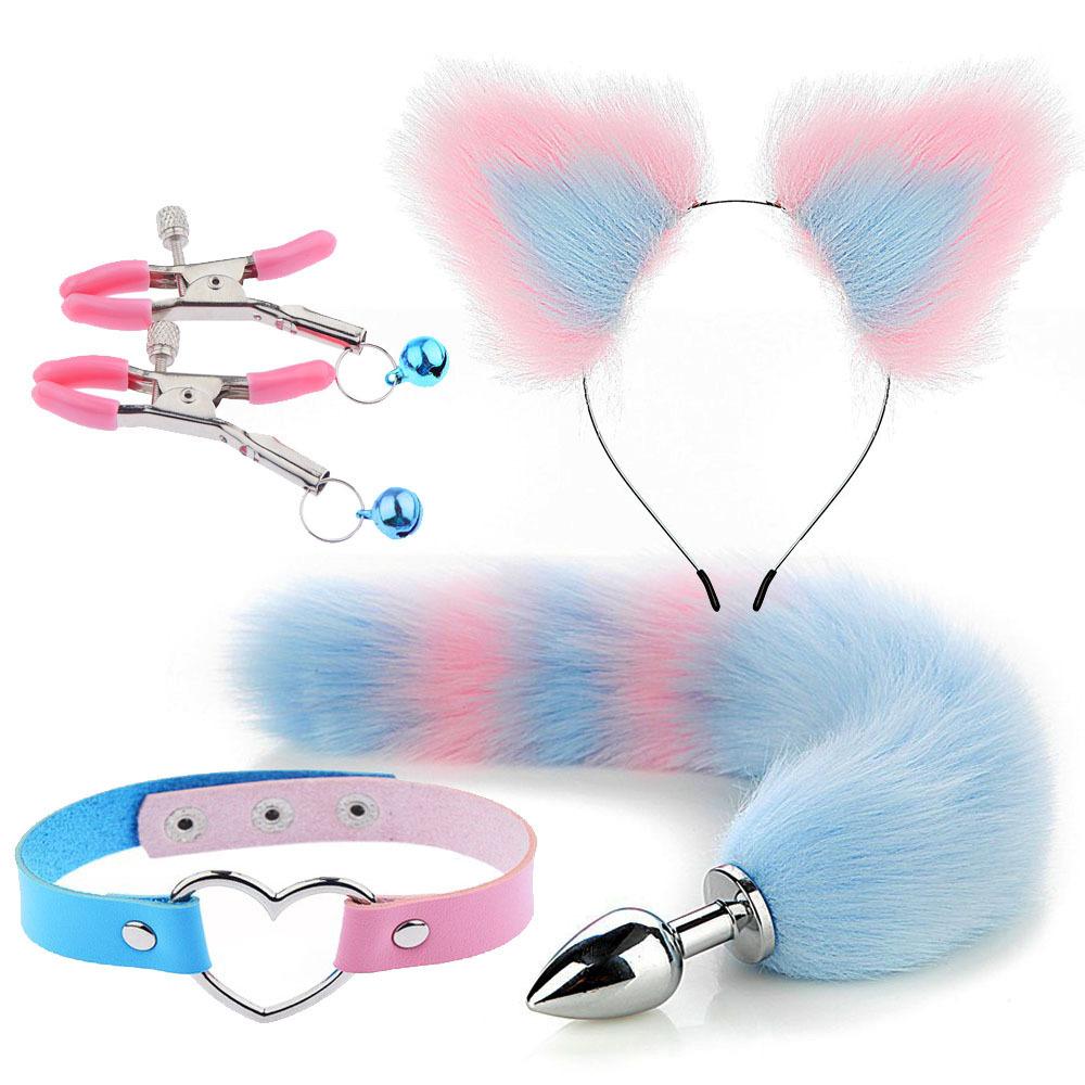 Erotic Ear Hairpin Vestibule Anal Plug Female Utensils Sex Toys Sm Metal Erotic Set Foxtail Four Sets