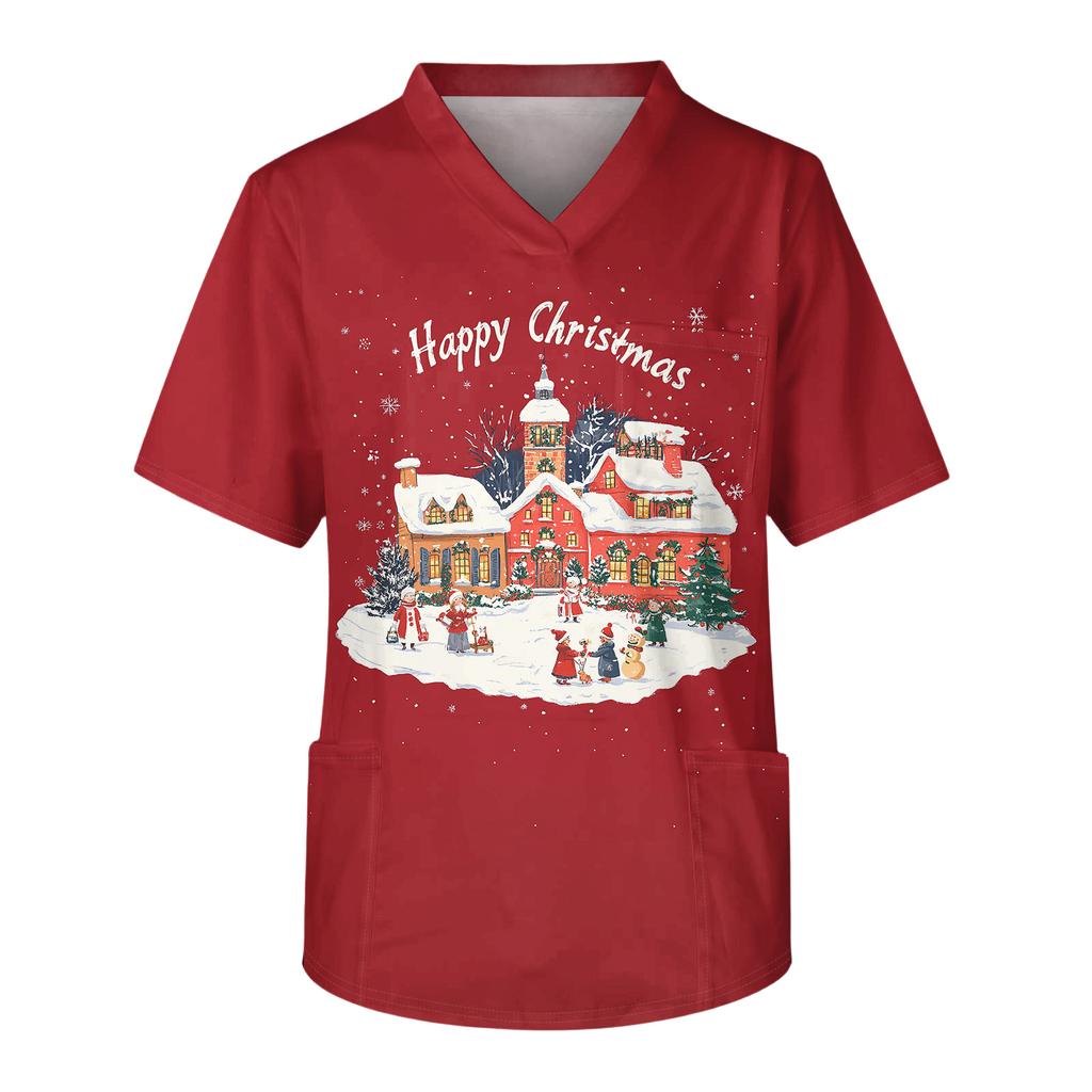 Men's Casual Short-Sleeved V-Neck Printed Front Pocket Top