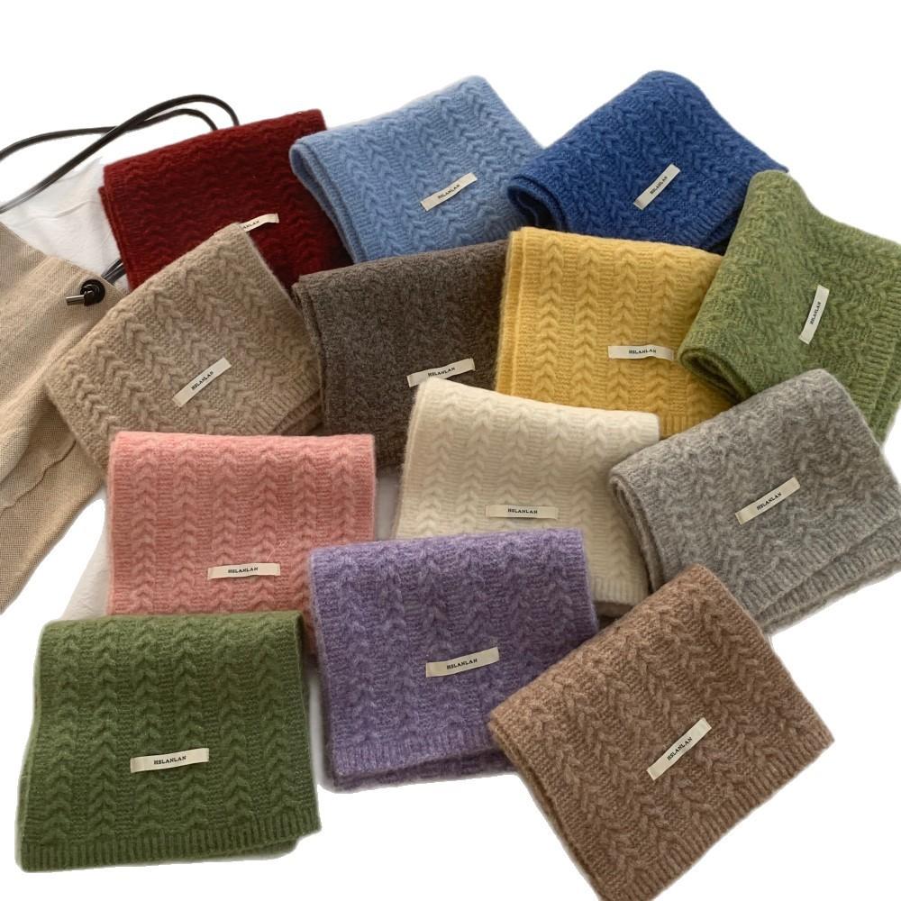 Atmospheric solid color with twist knitted wool scarf women's autumn and winter warm versatile wool scarf tide