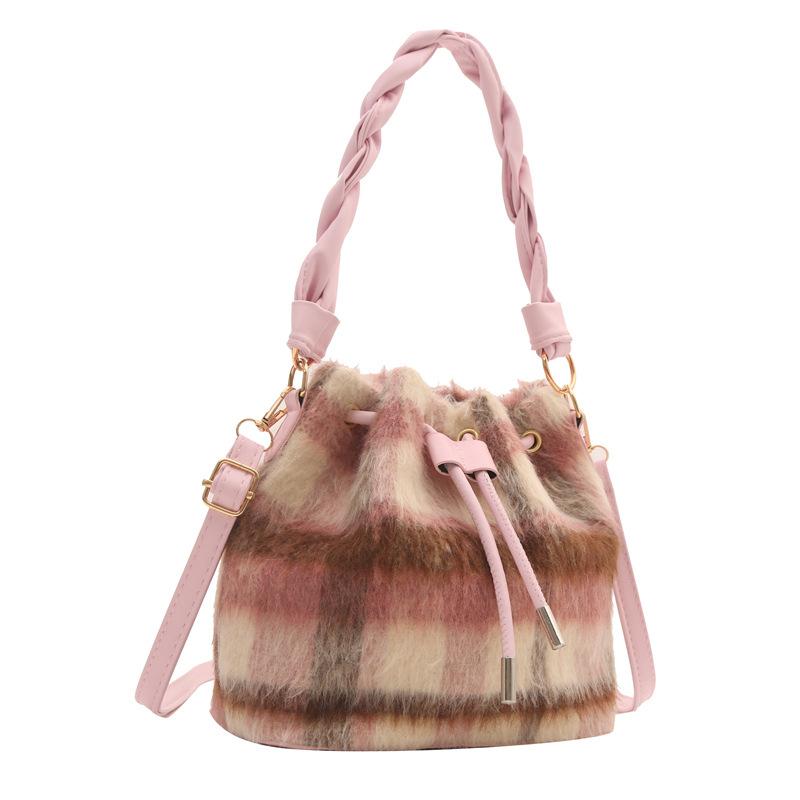 Женская сумка-ведро Niche Foreign Style Сумка через плечо Шерстяная клетчатая сумка-ведро Модная универсальная сумка-мессенджер